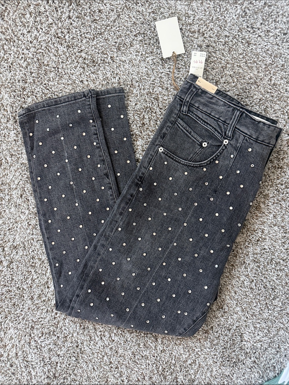 Anthropologie Charcoal Stud-Embellished Straight-Leg Jeans
